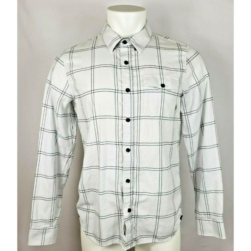 Vans Tailored Fit Men's Size Small White Black Shirt Striped Pocket LS BD Skater